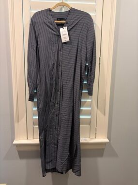 Zara Charcoal Gray Striped Maxi Dress